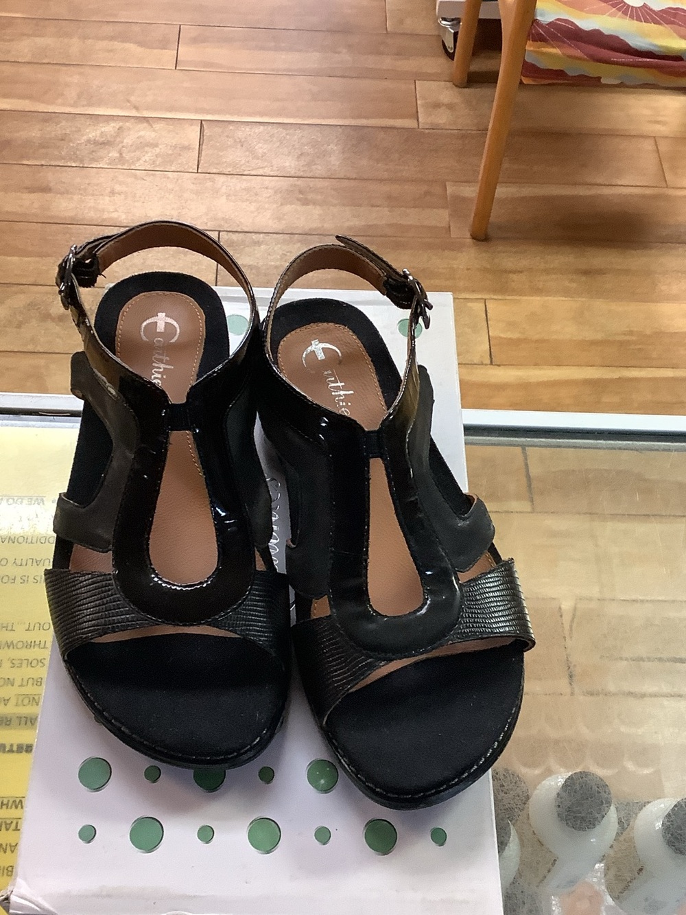 Earthies Women’s Black T-Strap Sandals with Ankle Buckle